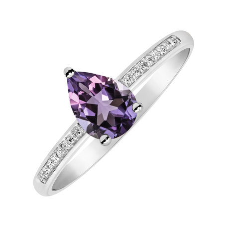 Prsteň s diamantmi a ametystom Teardrop
