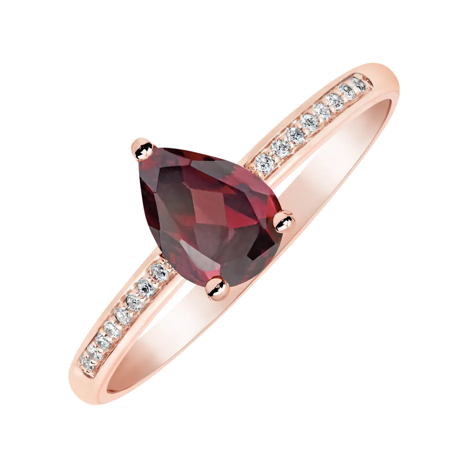 Prsteň s diamantmi a rhodolitom Teardrop