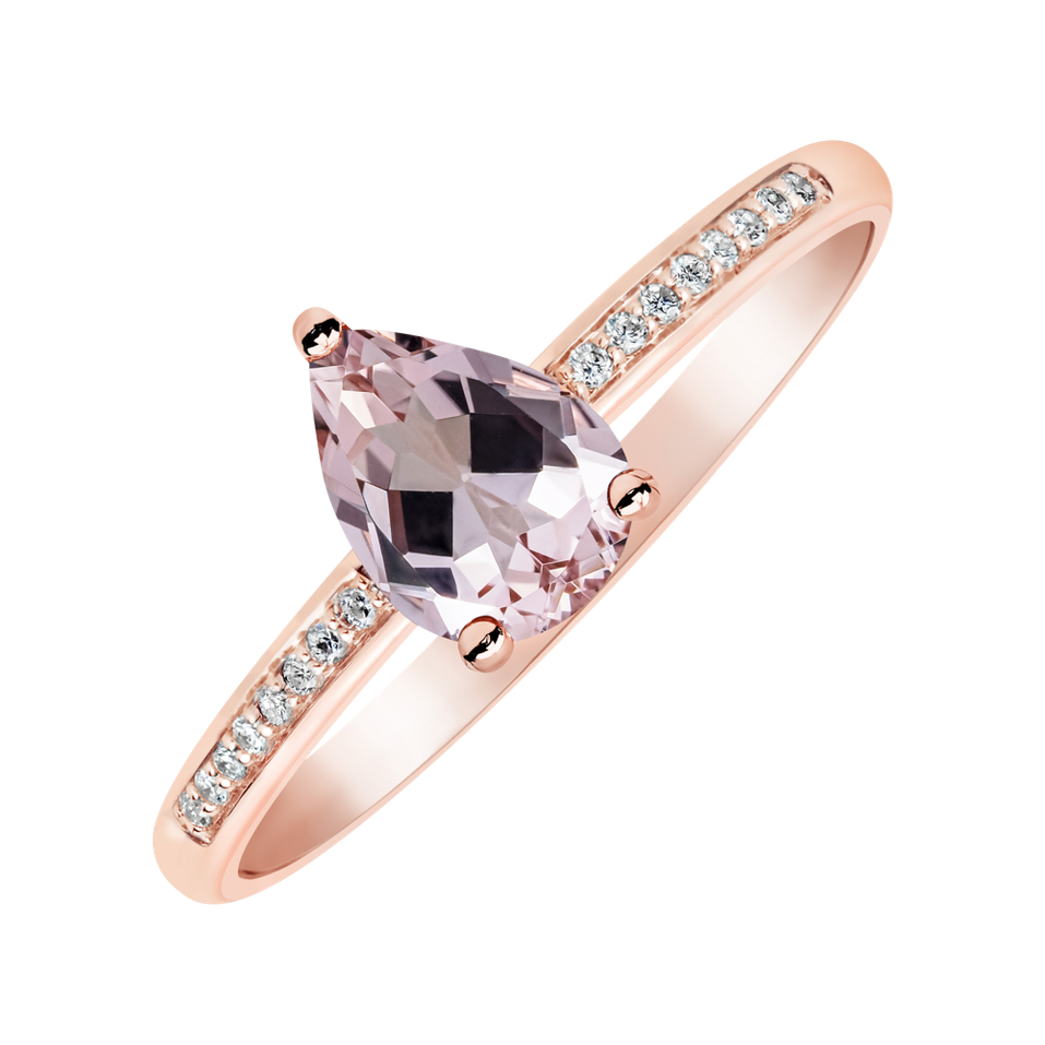 Prsteň s diamantmi a morganitom Teardrop
