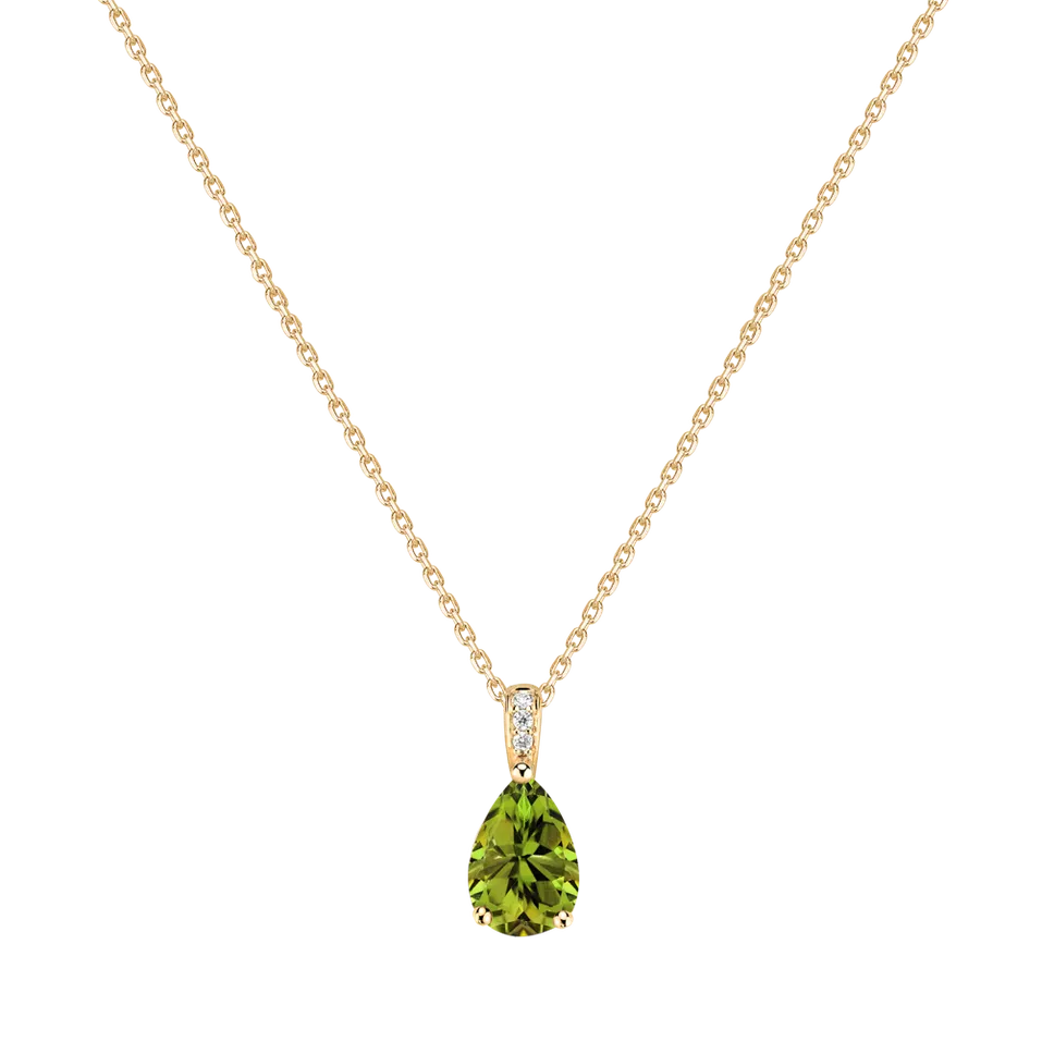 Náhrdelník s diamantmi a peridotom Teardrop