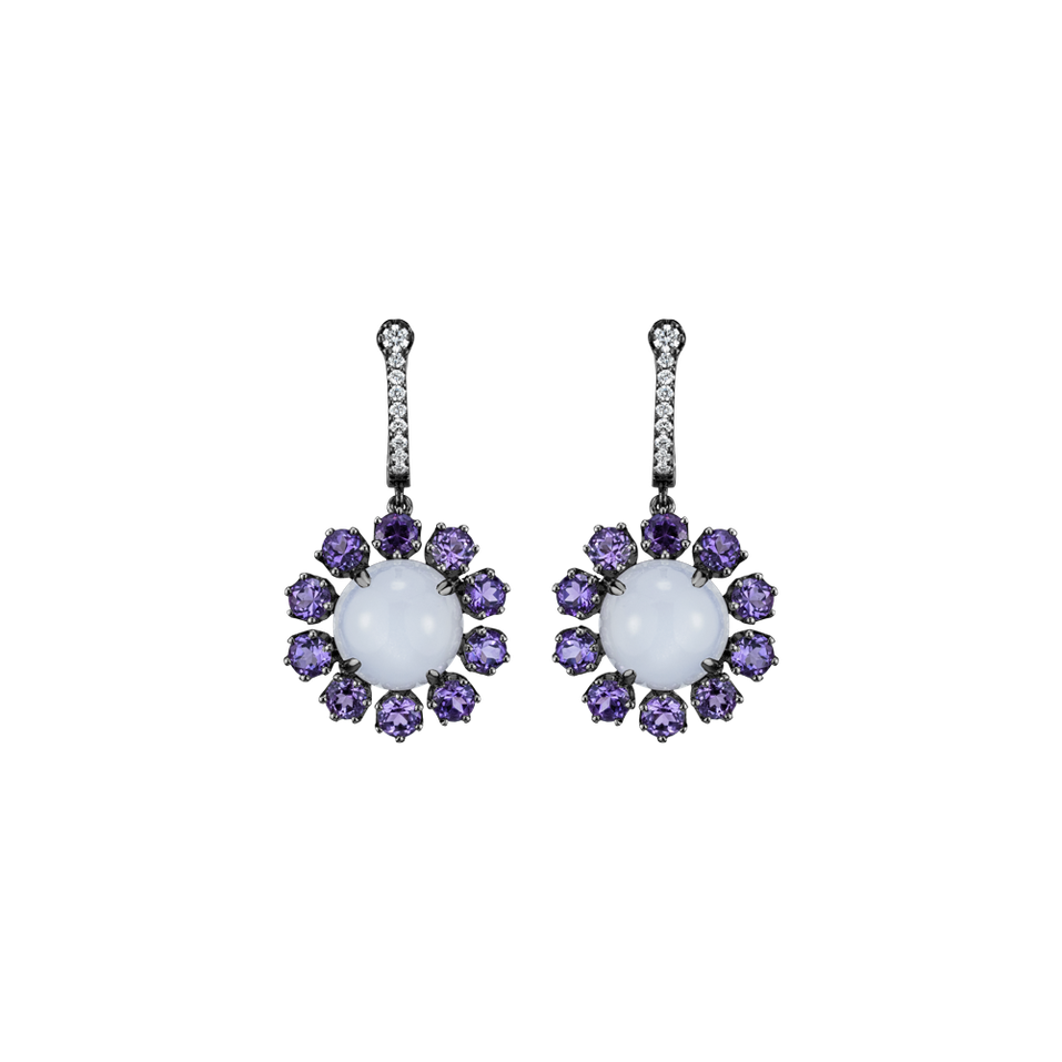 Náušnice s diamantmi, mesačným kameňom a ametystom Honey Dew