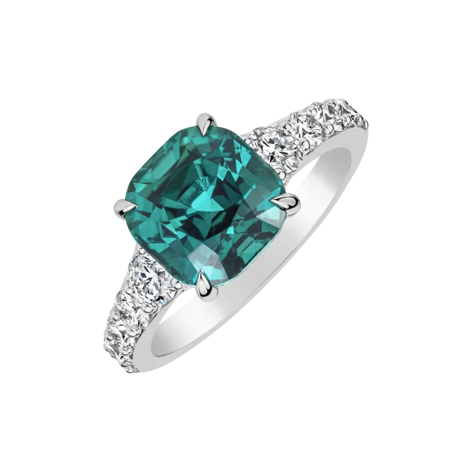 Prsteň s diamantmi a turmalínom Seafoam Spark