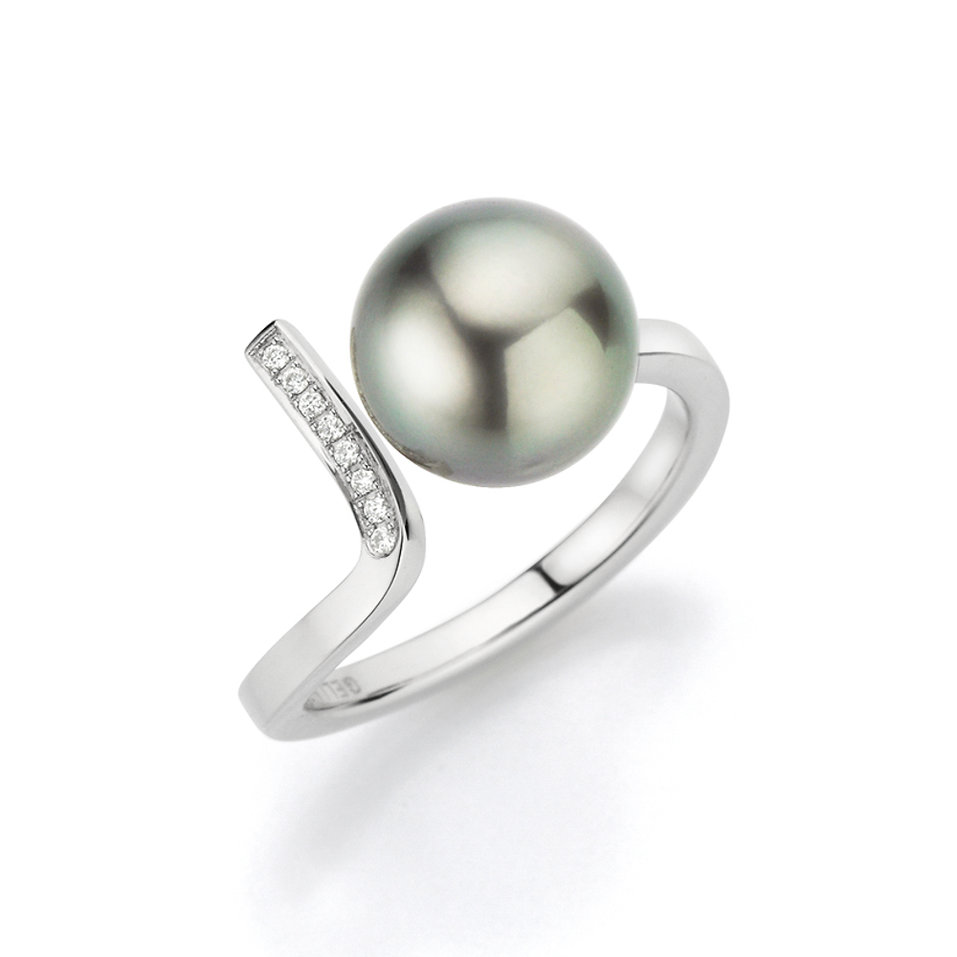 Platinový prsteň s diamantmi a perlou Salt´N Pepper