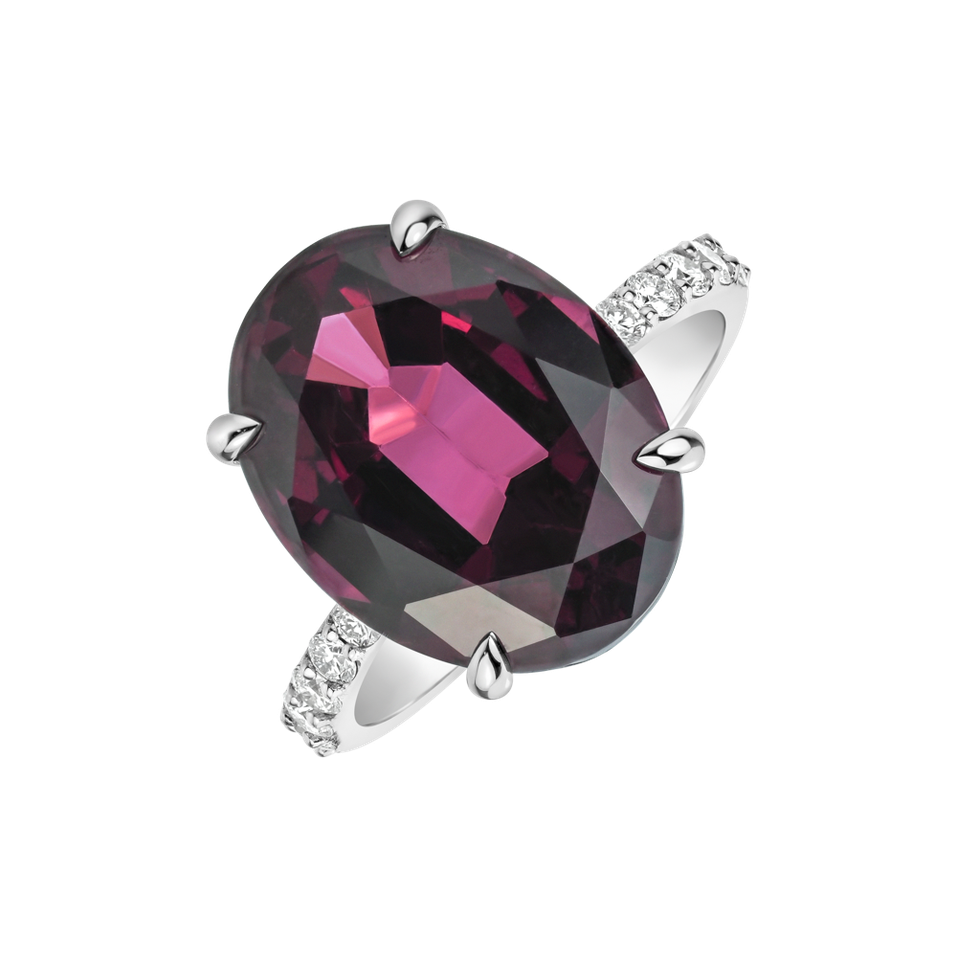 Prsteň s diamantmi a rhodolitom Burgundy Flame