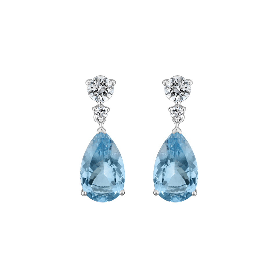 Náušnice s diamantmi a akvamarínom Royal Tears