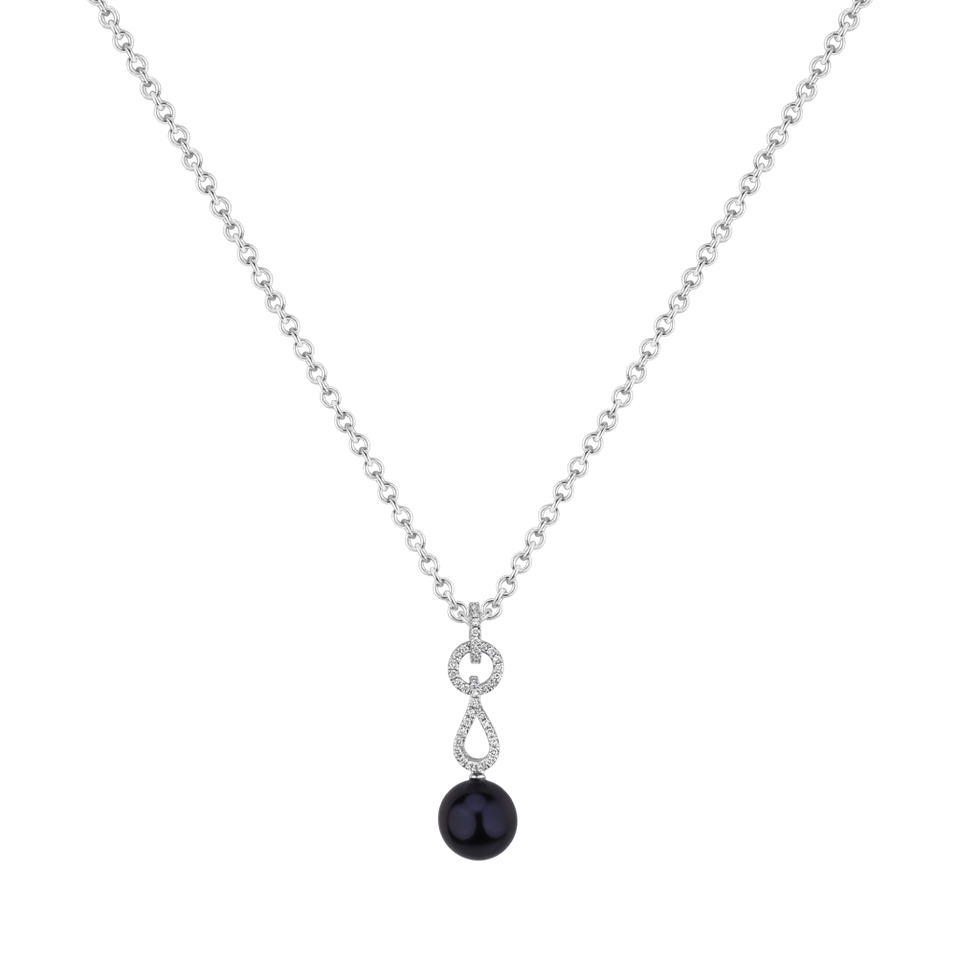 Náhrdelník s diamantmi a perlou Midnight Tide
