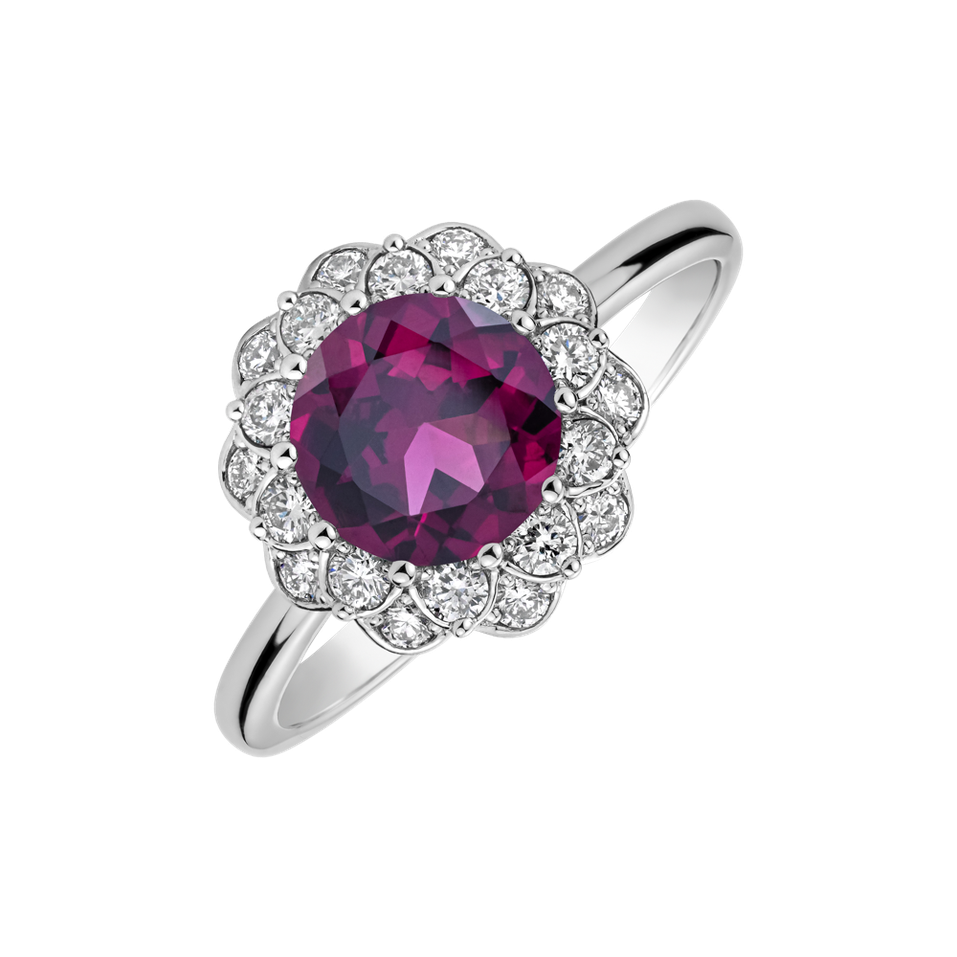 Prsteň s diamantmi a rhodolitom Flower Joy