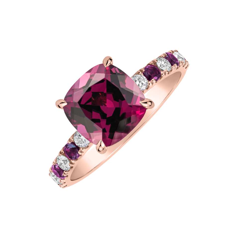 Prsteň s diamantmi a rhodolitom Imelda
