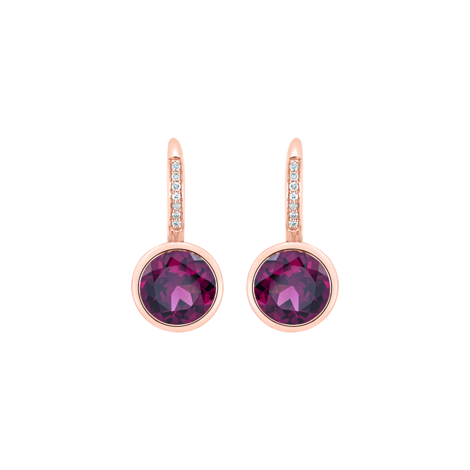 Náušnice s diamantmi a rhodolitom Regal Elegance