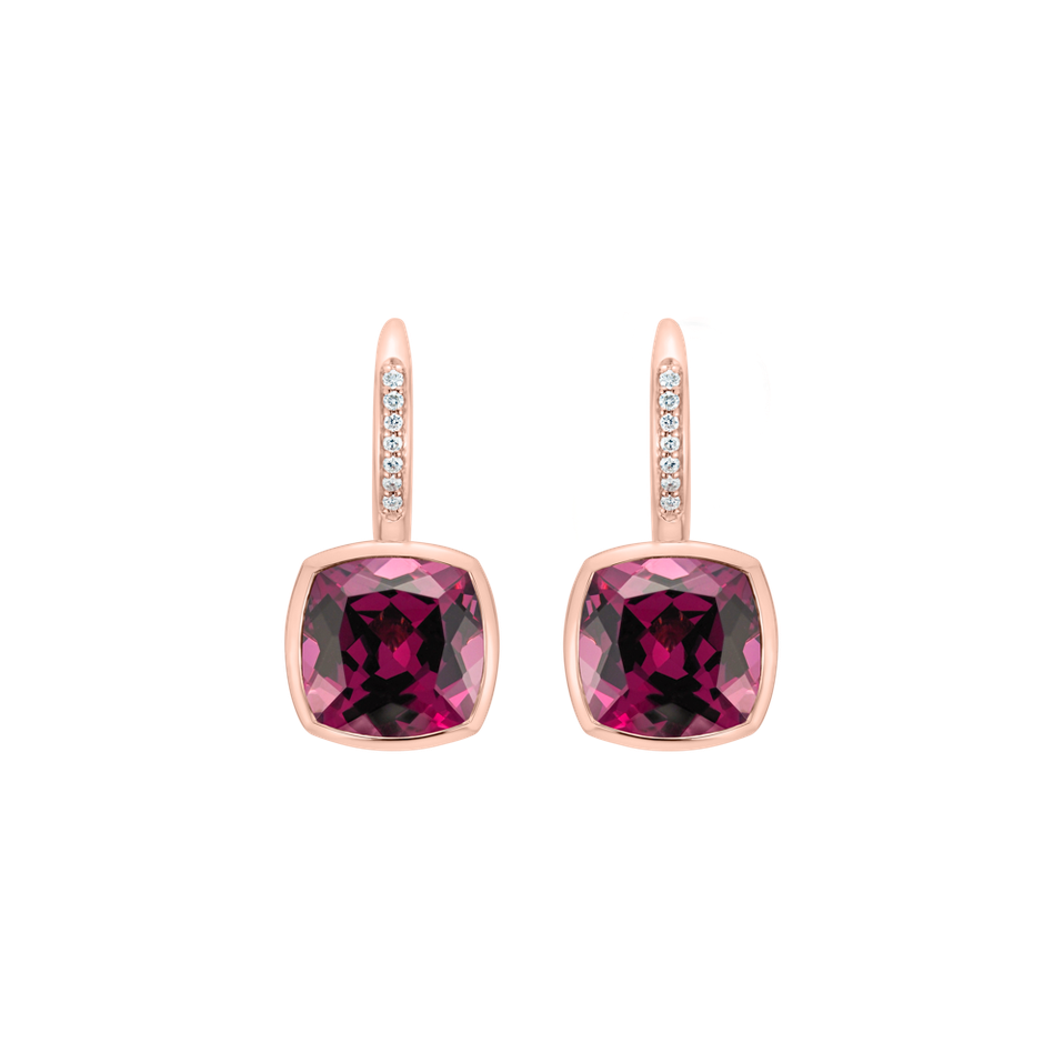 Náušnice s diamantmi a rhodolitom Carelia