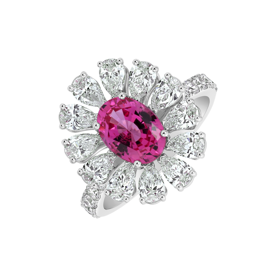 Prsteň s diamantmi a spinelom Petal of the Wind