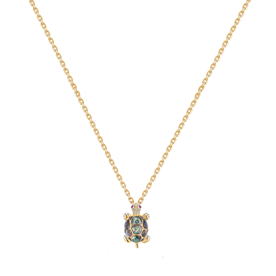 Náhrdelník s diamantmi, perleťou a rubínmi Pearl Turtle