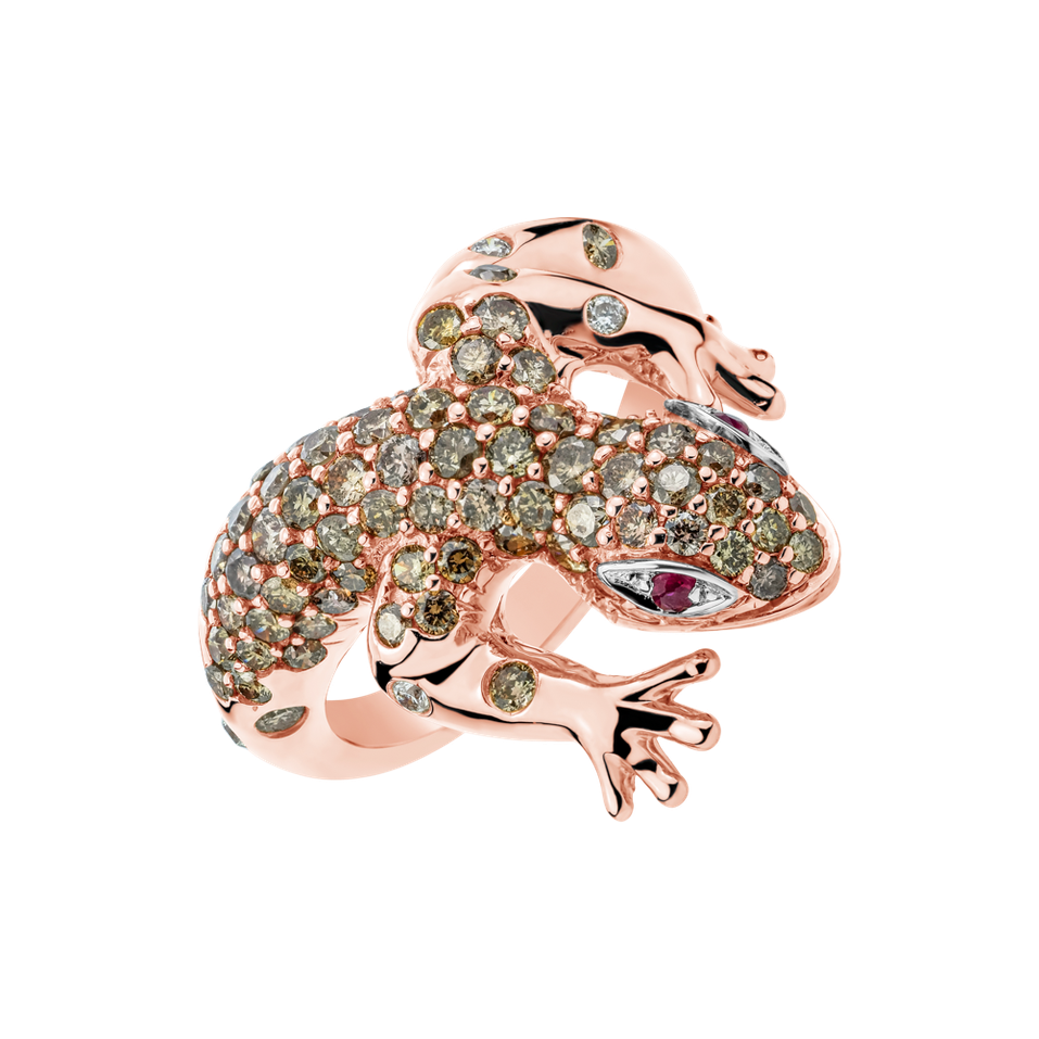 Prsteň s diamantmi a rubínmi Sparkling Lizard