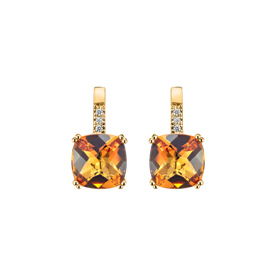 Náušnice s diamantmi a citrínom Space Romance