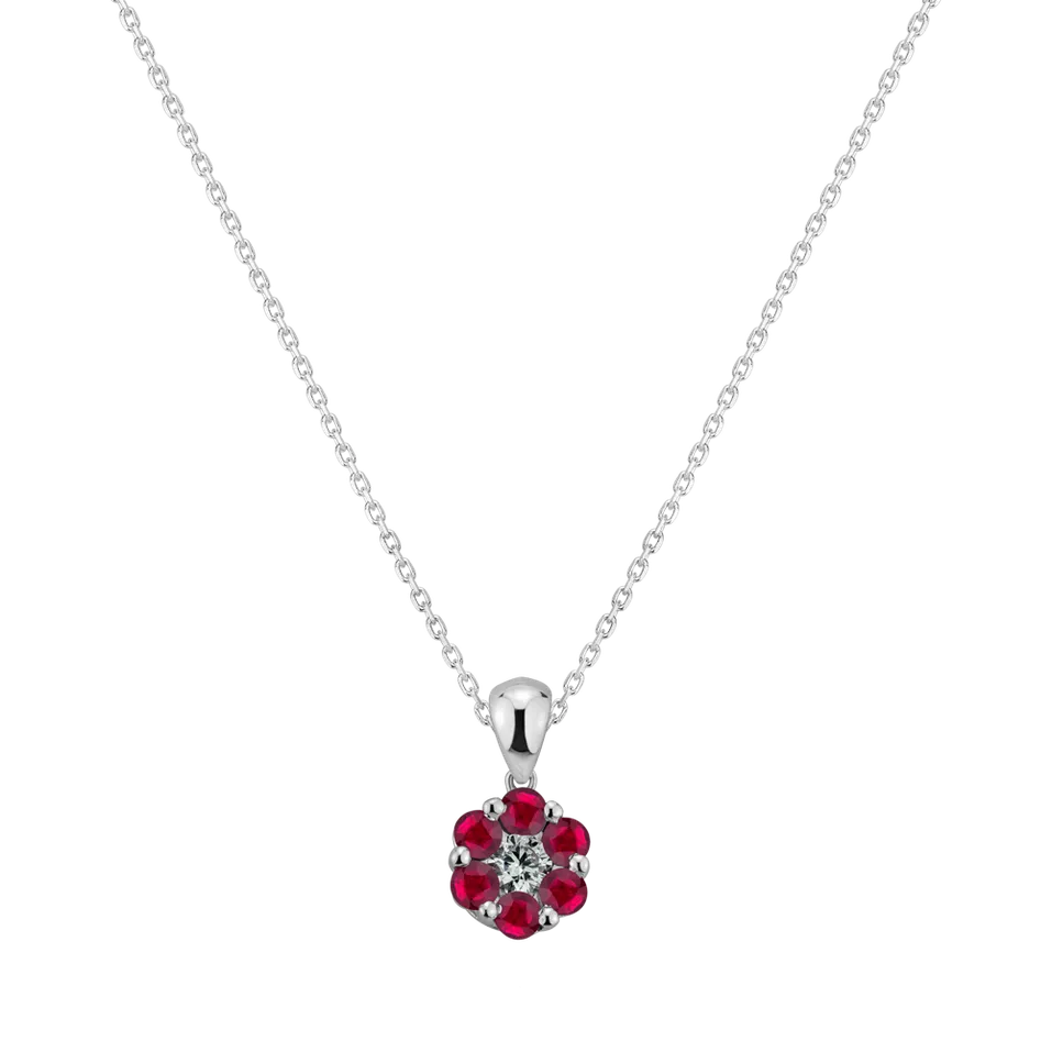 Přívěsok s diamantmi a rubínmi Fancy Daisy
