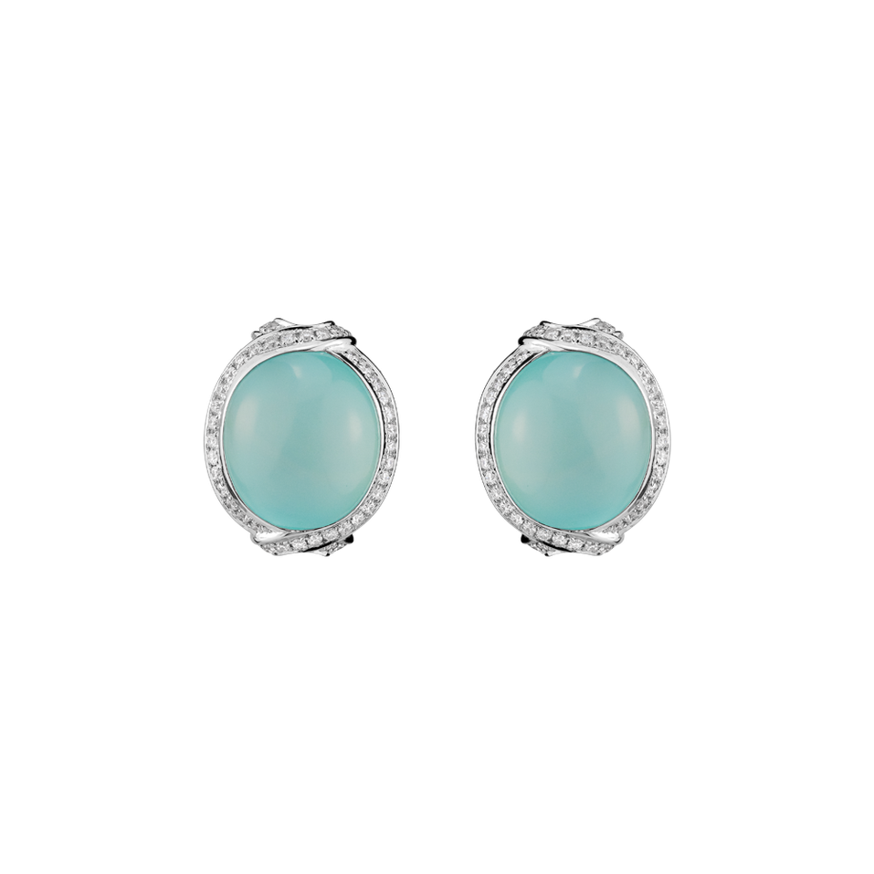 Náušnice s diamantmi a chalcedonom Saddnes of Petal