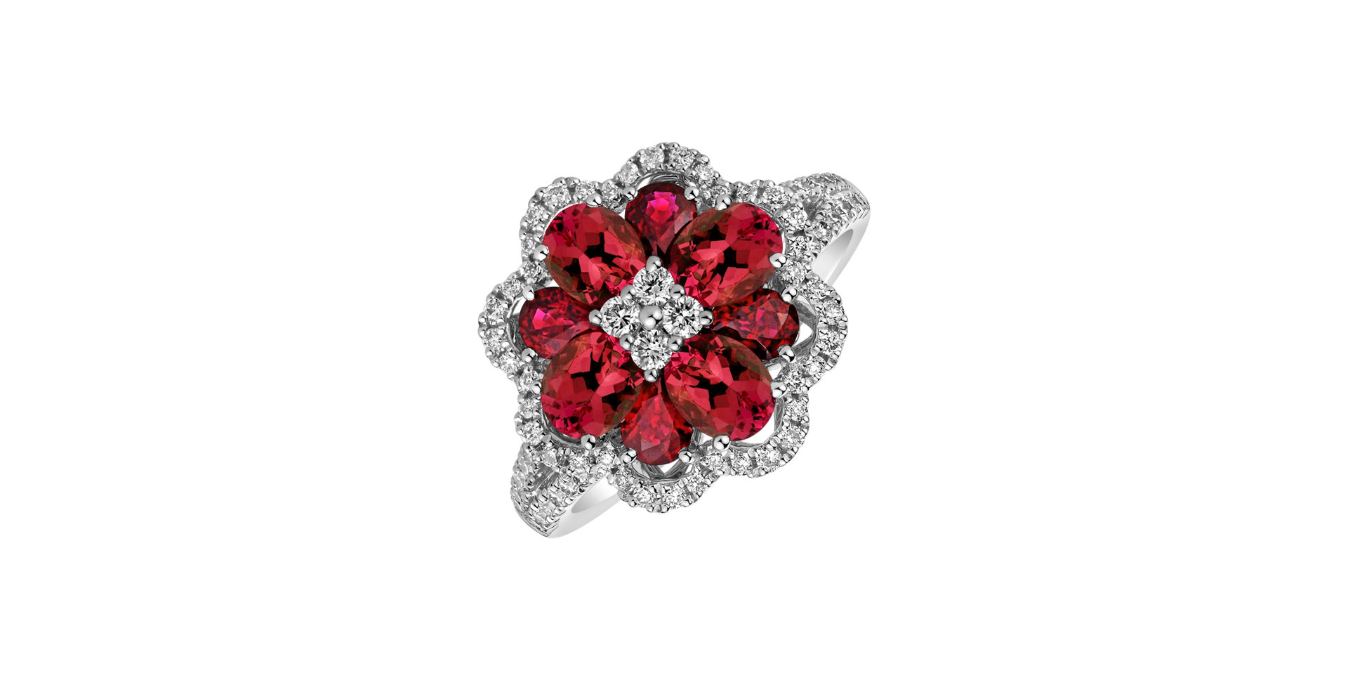 Prsteň s diamantmi a rubínmi Ruby Blossom