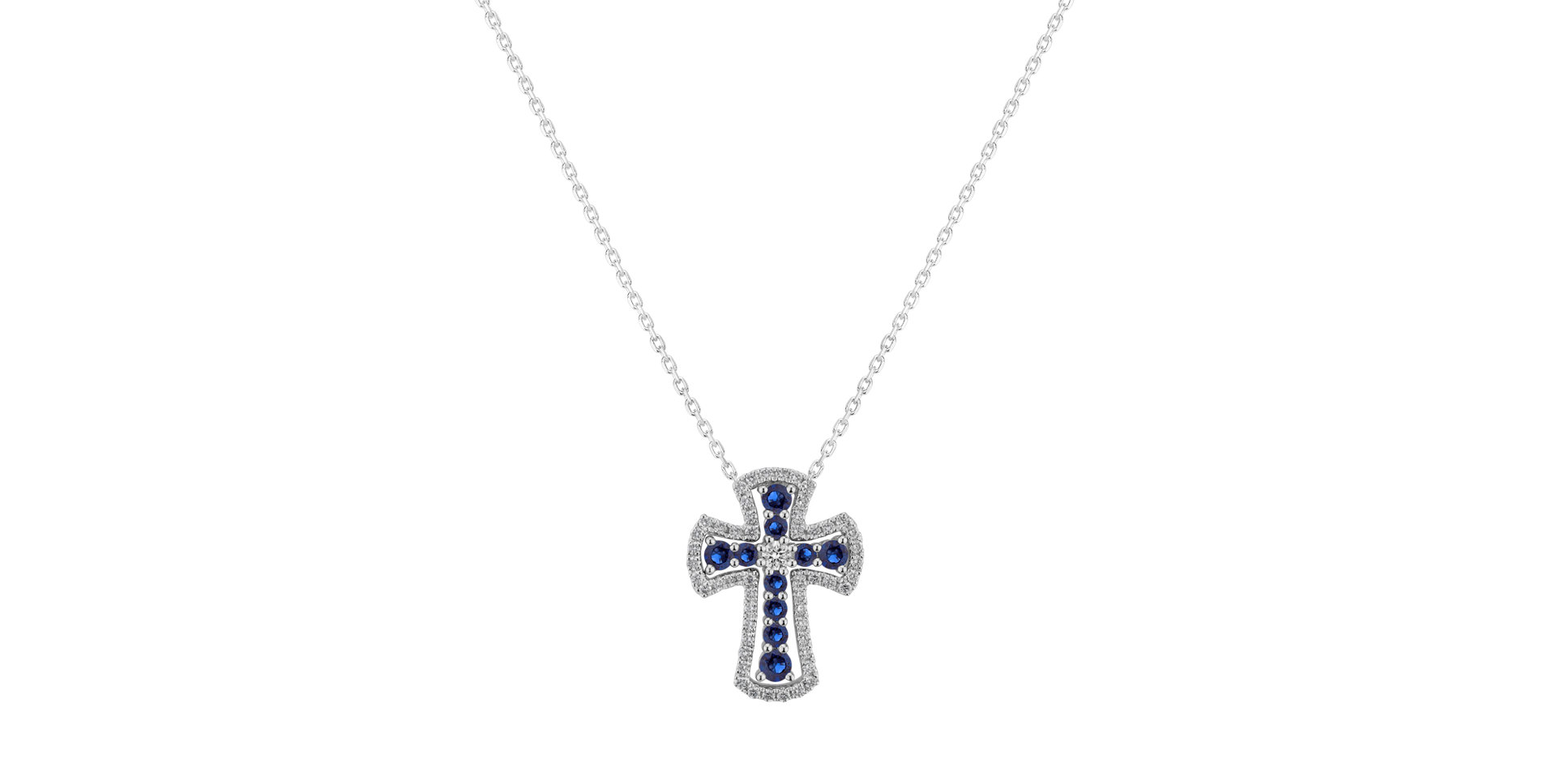 Přívěsok s diamantmi a zafírmi Gothic Cross