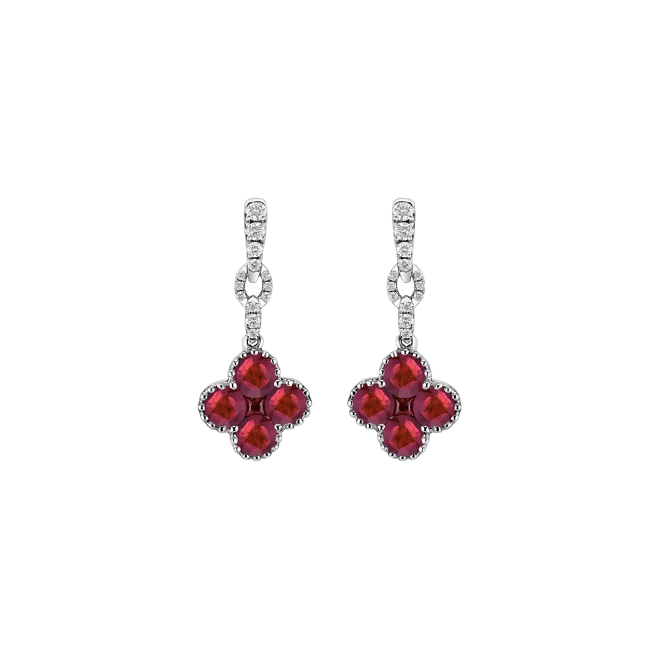 Náušnice s diamantmi a rubínmi Fire Clover