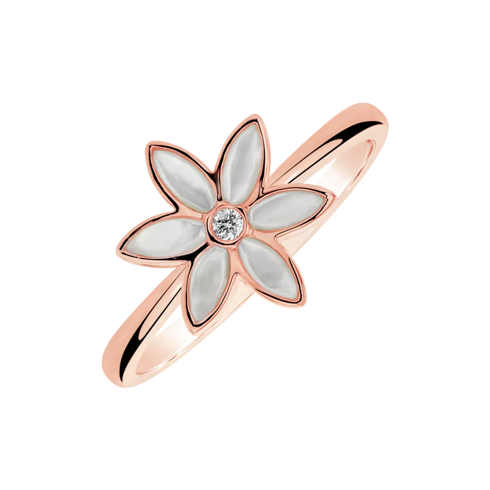 Prsteň s diamantom a perleťou Floral Symphony