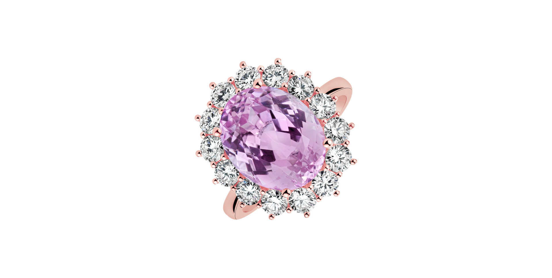 Prsteň s kunzitom a diamantmi Sky Goddess