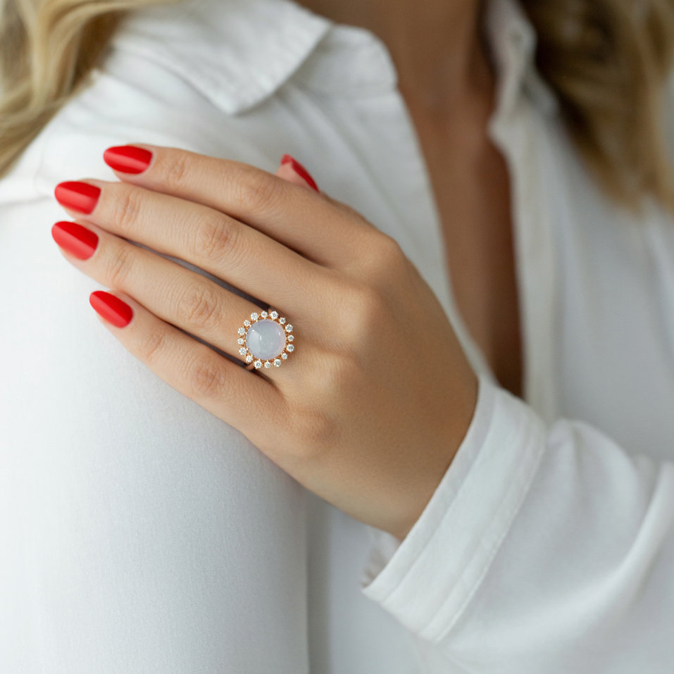 Prsteň s diamantmi a chalcedonom Divine Drop