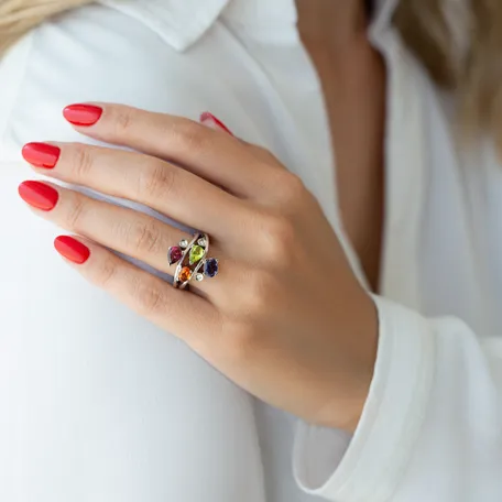 Prsteň s diamantmi a drahými kameňmi Crown Beauty