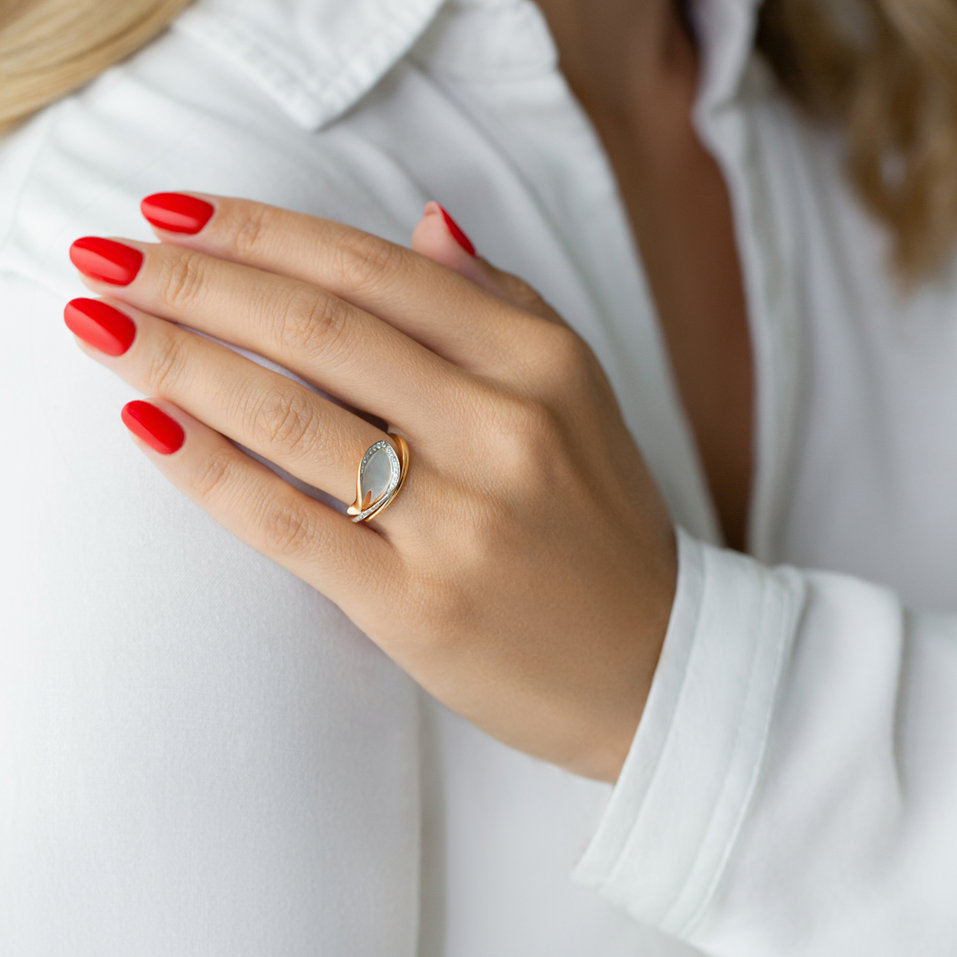 Prsteň s perleťou a diamantmi Pearl Memory