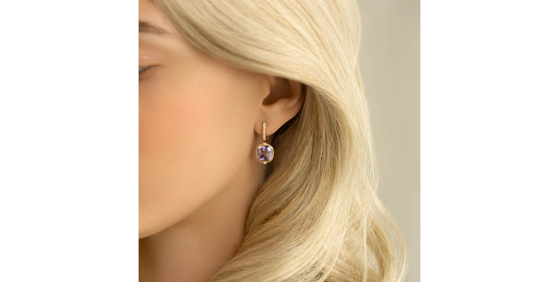 Náušnice s ametystom diamantmi Alluring Ladyship