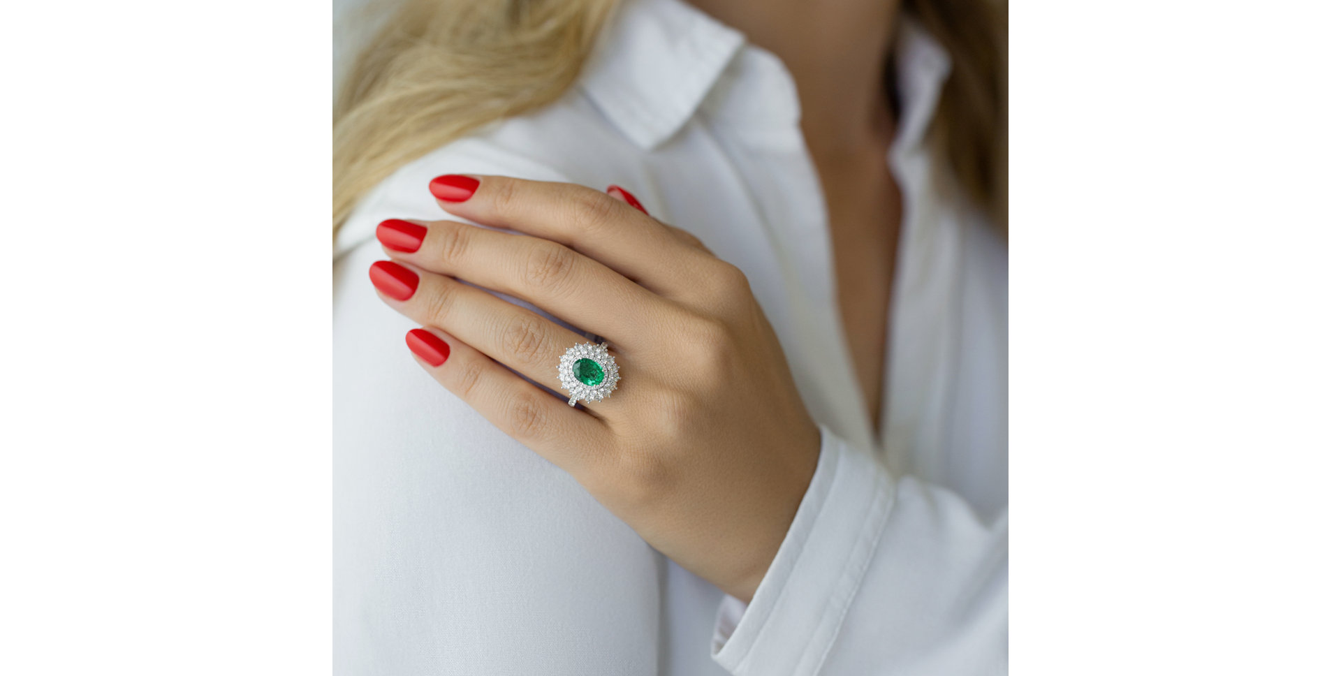 Prsteň so smaragdom a diamantmi Frozen Drop