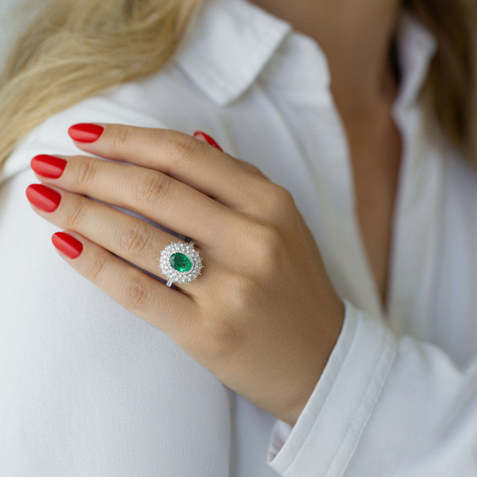 Prsteň so smaragdom a diamantmi Frozen Drop