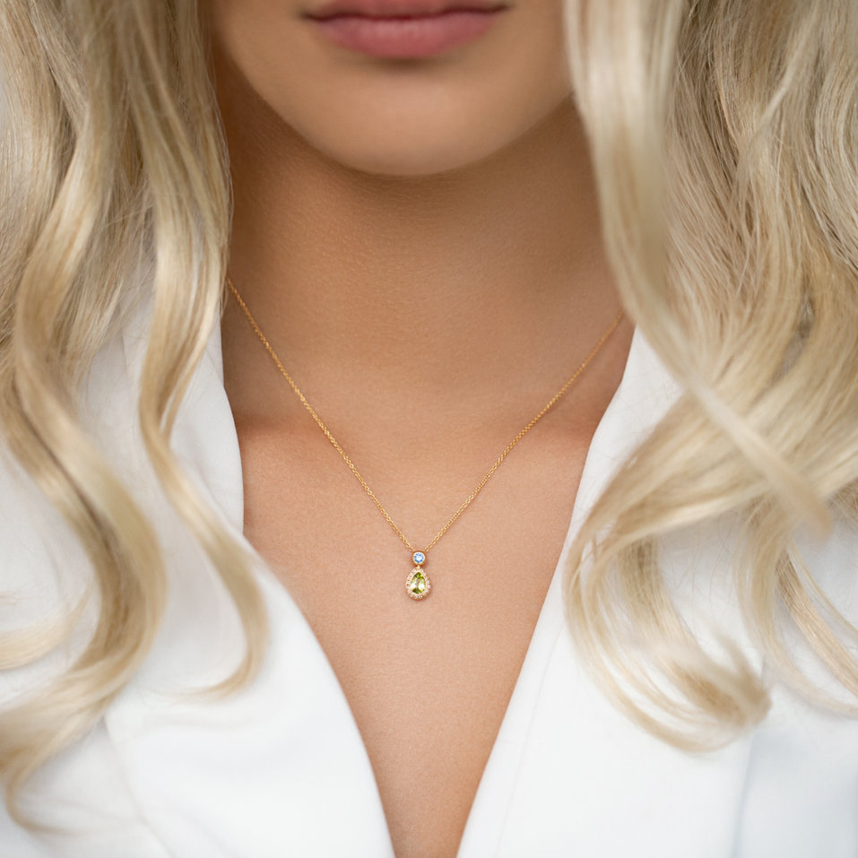 Náhrdelník s diamantmi, peridotom a zafírom Charme