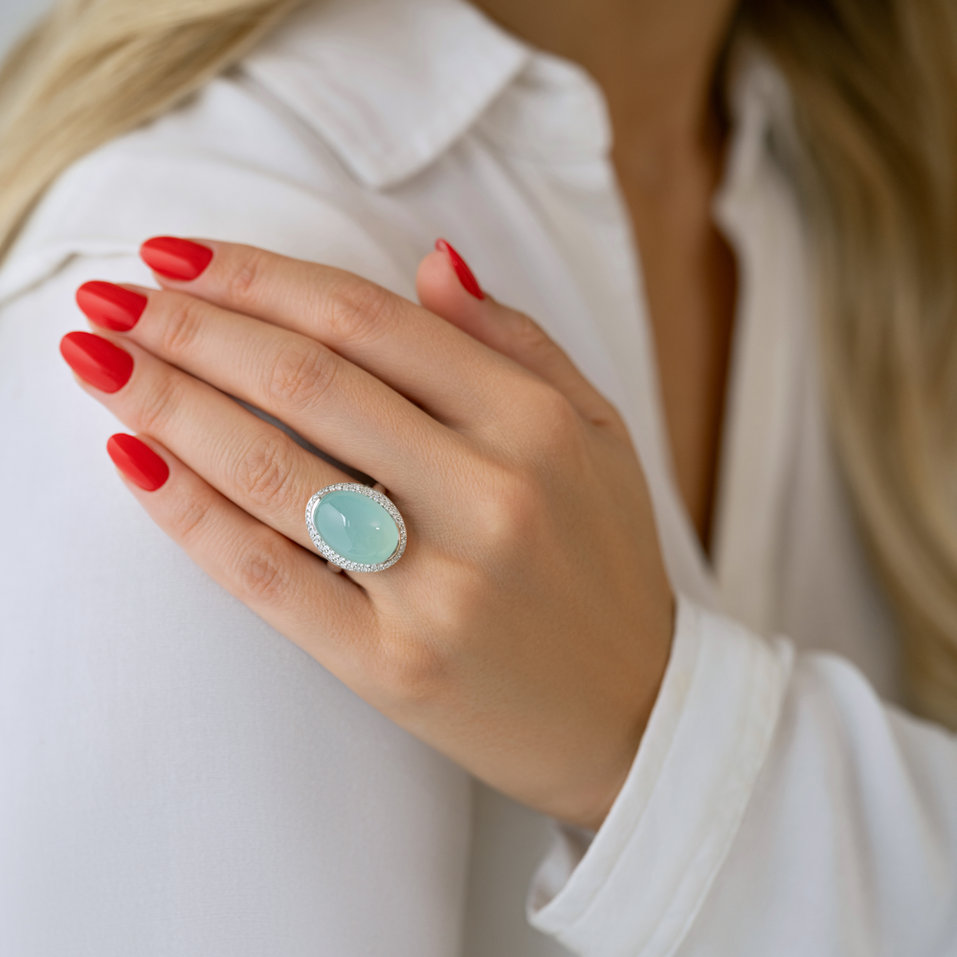 Prsteň s chalcedonom a diamantmi Blossom Gem