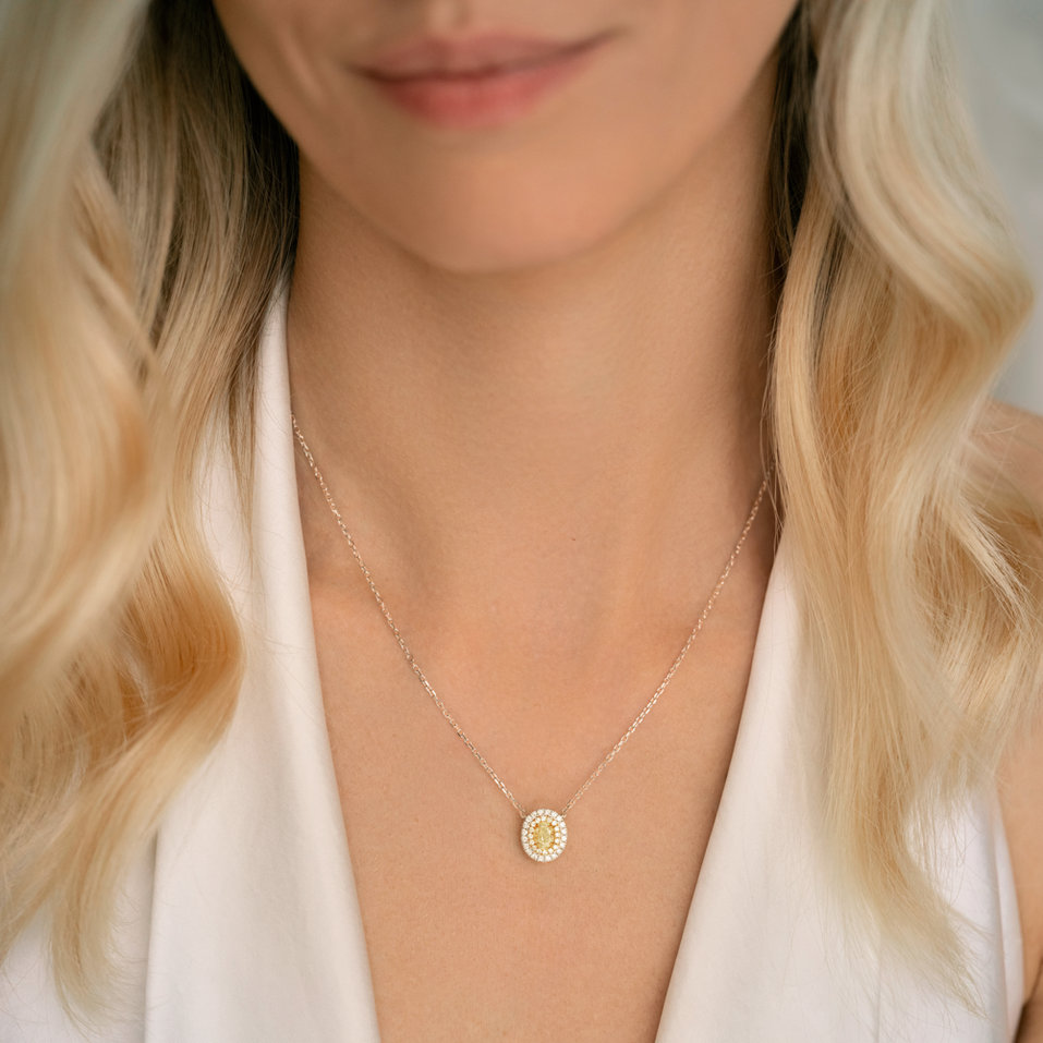 Náhrdelník s bielymi a žltými diamantmi Sunshine Goddess