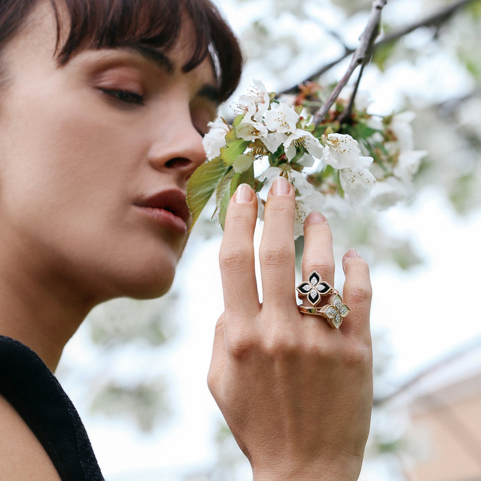 Prsteň s diamantmi a malachitom Princess Flower