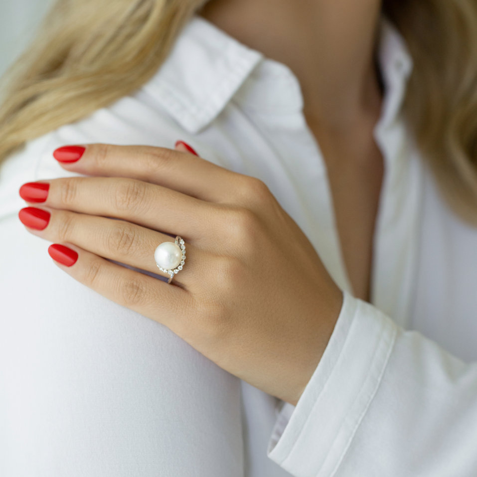 Prsteň s perlou a diamantmi Sea Etude