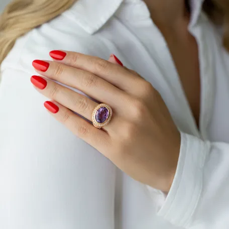 Prsteň s ametystom, diamantmi a rubínmi Agate