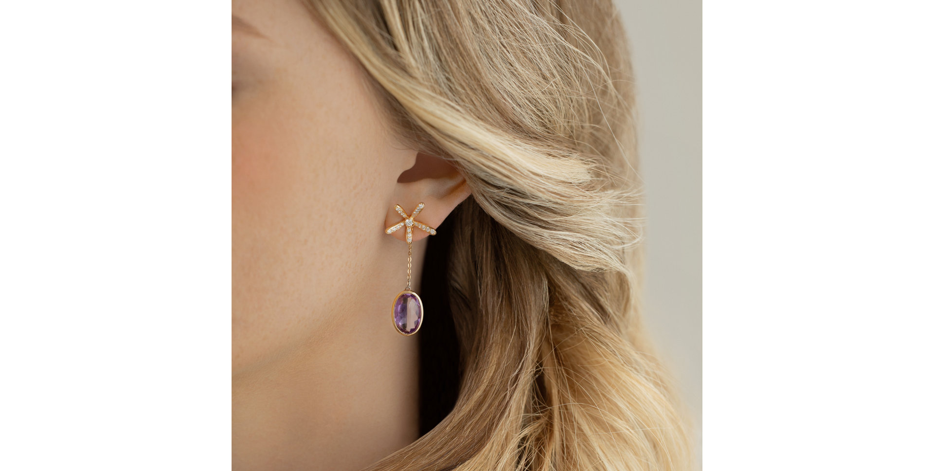 Náušnice s ametystom diamantmi Kornelios