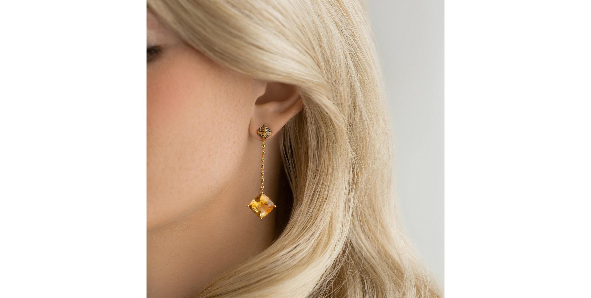 Náušnice s citrínom a čiernymi diamantmi Fairy Chain