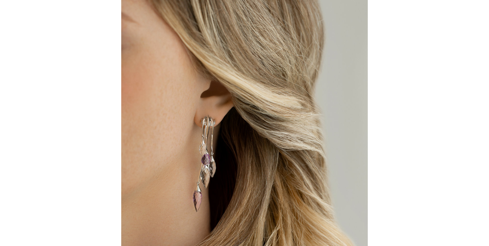 Náušnice s diamantmi, ametystom a topásom Fanfare