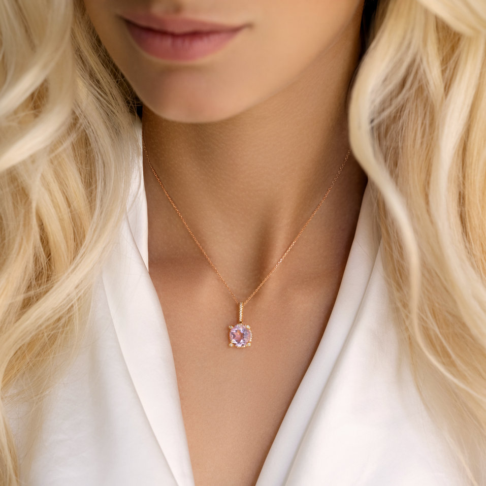Přívěsok s ametystom a diamantmi Graphic Beauty