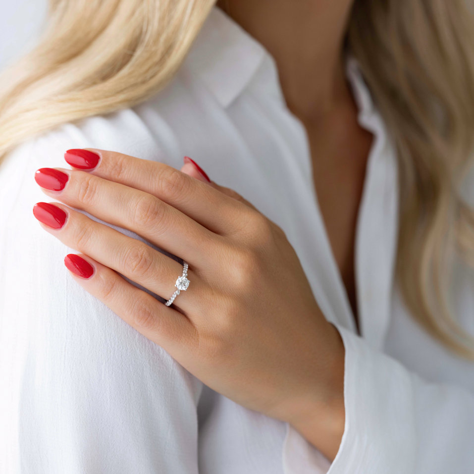Prsteň 18kt biele zlato s diamantom Preciosa