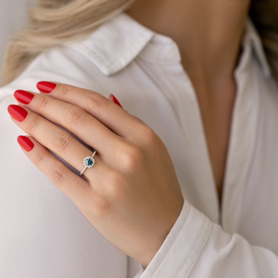 Prsteň s modrým diamantom a bielymi diamantmi Dream Sparkle