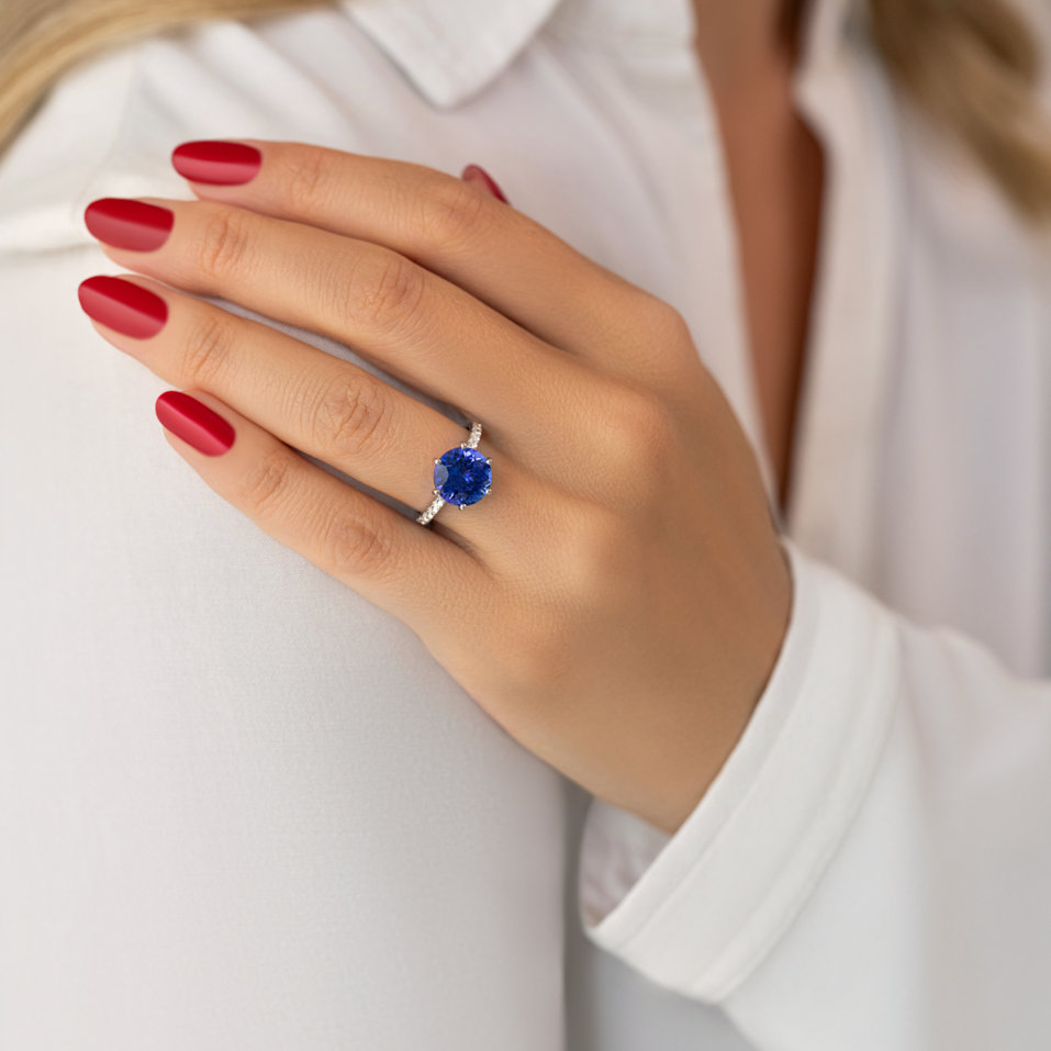 Prsteň 14kt biele zlato s diamantom a tanzanitom Eternal Love