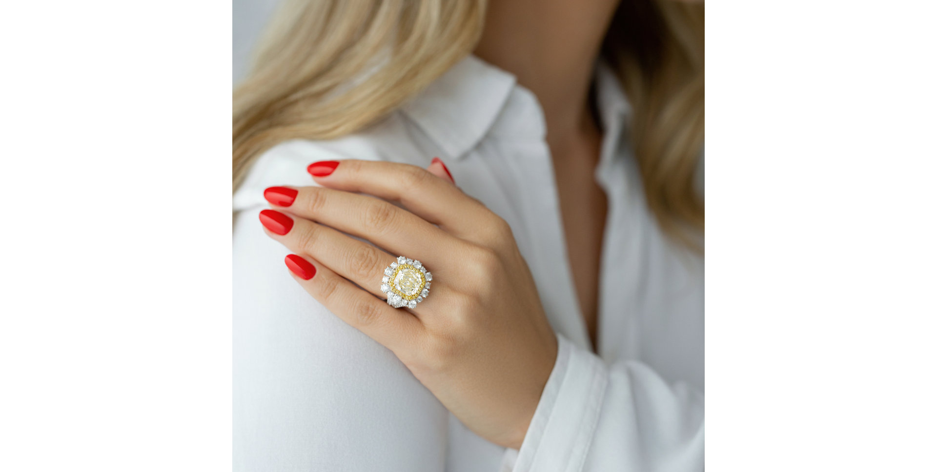 Prsteň s bielymi a žltými diamantmi Golden Sun