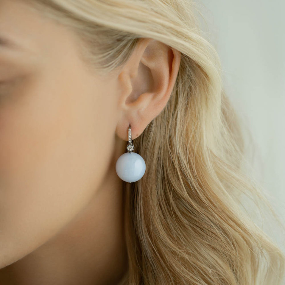 Náušnice s chalcedonom a diamantmi Jayla