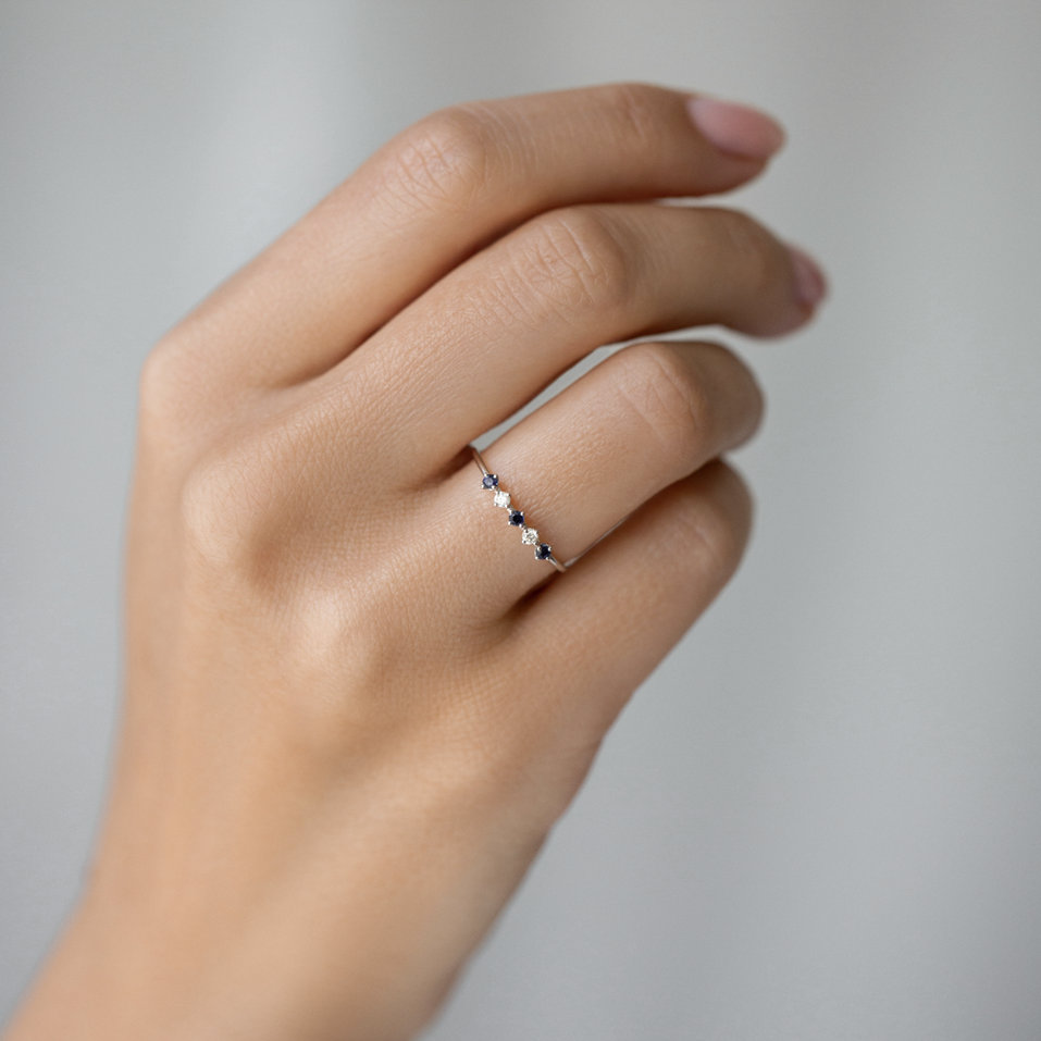 Prsteň so zafírmi a diamantmi Sky Sparkle
