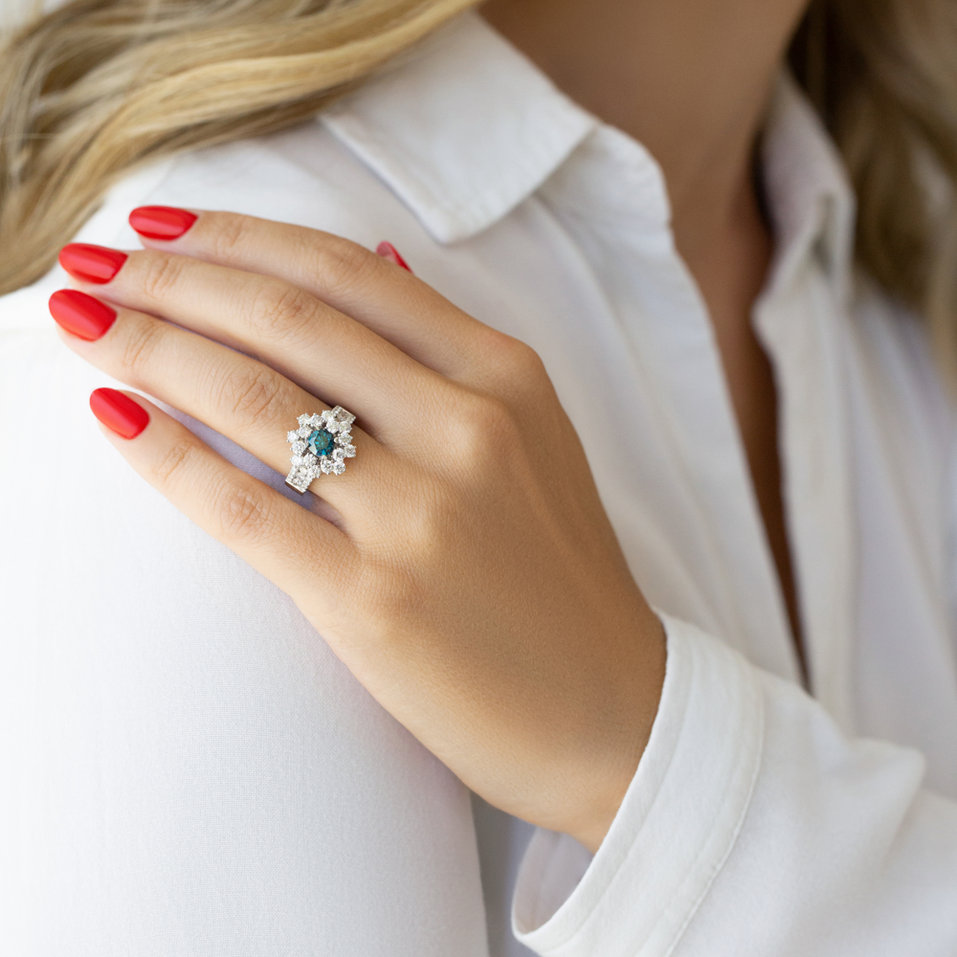 Prsteň s modrým diamantom a bielymi diamantmi Eye of Luxury