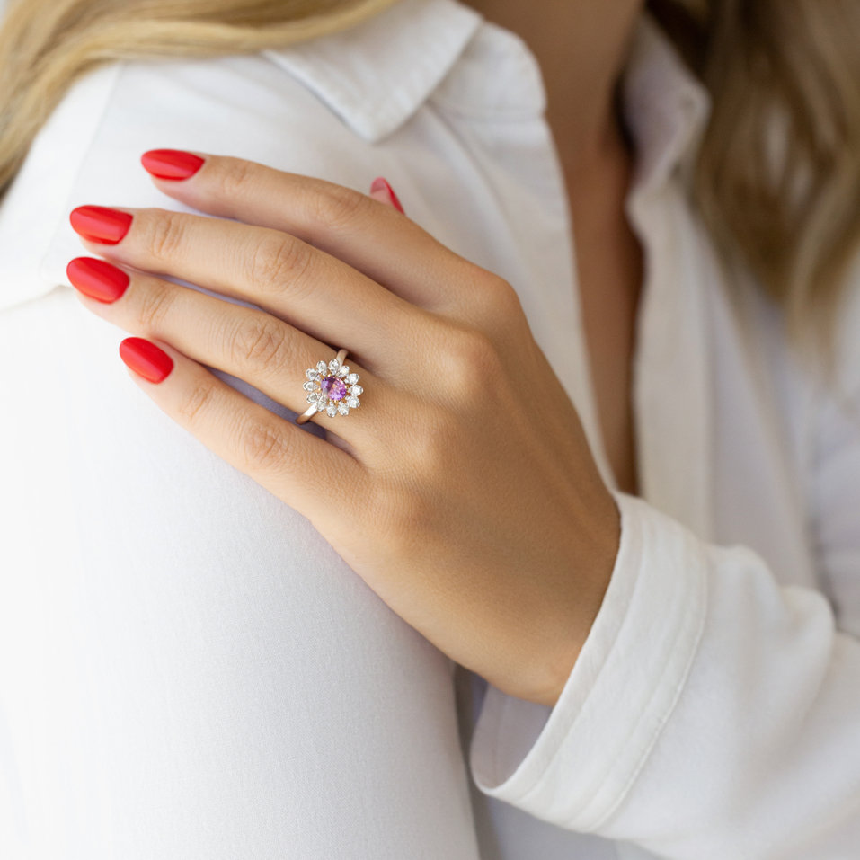 Prsteň so zafírom a diamantmi Charming Wild Flower