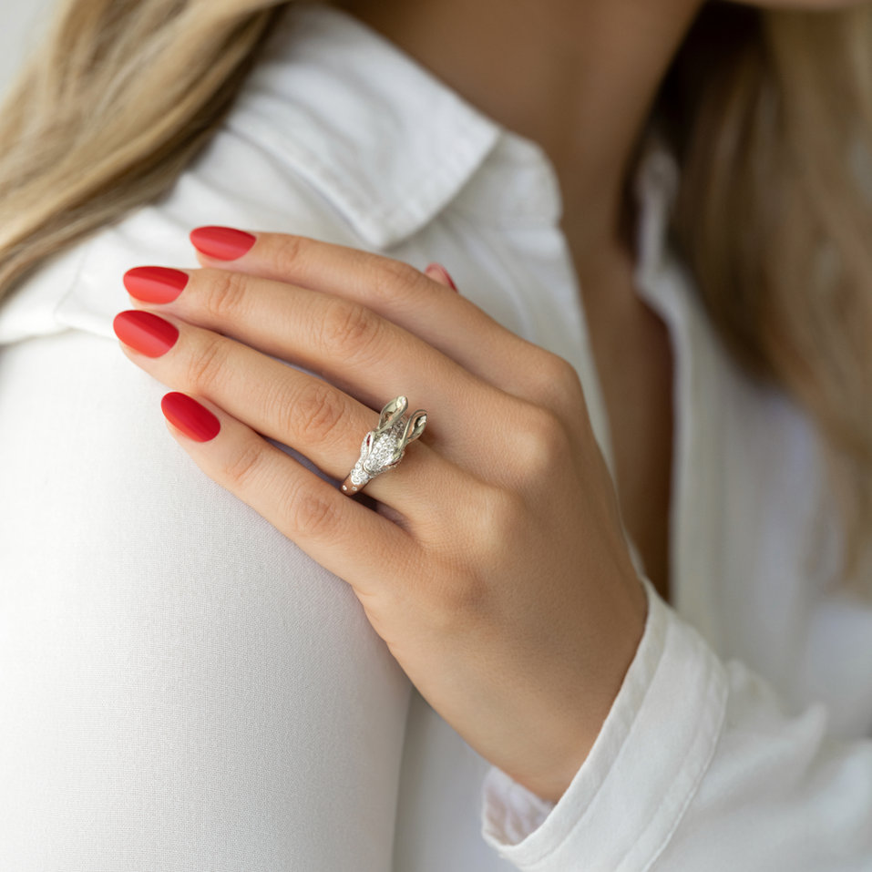 Prsteň s diamantmi a rubíny White Rabbit